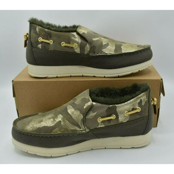 Sperry Womens 9.5 Moc-Sider Olive Metallic Camo Microfleece Lined Slip On Shoes - Picture 2 of 10